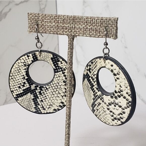 LARGE FAUX SNAKESKIN French Hook Earrings - Picture 1 of 5